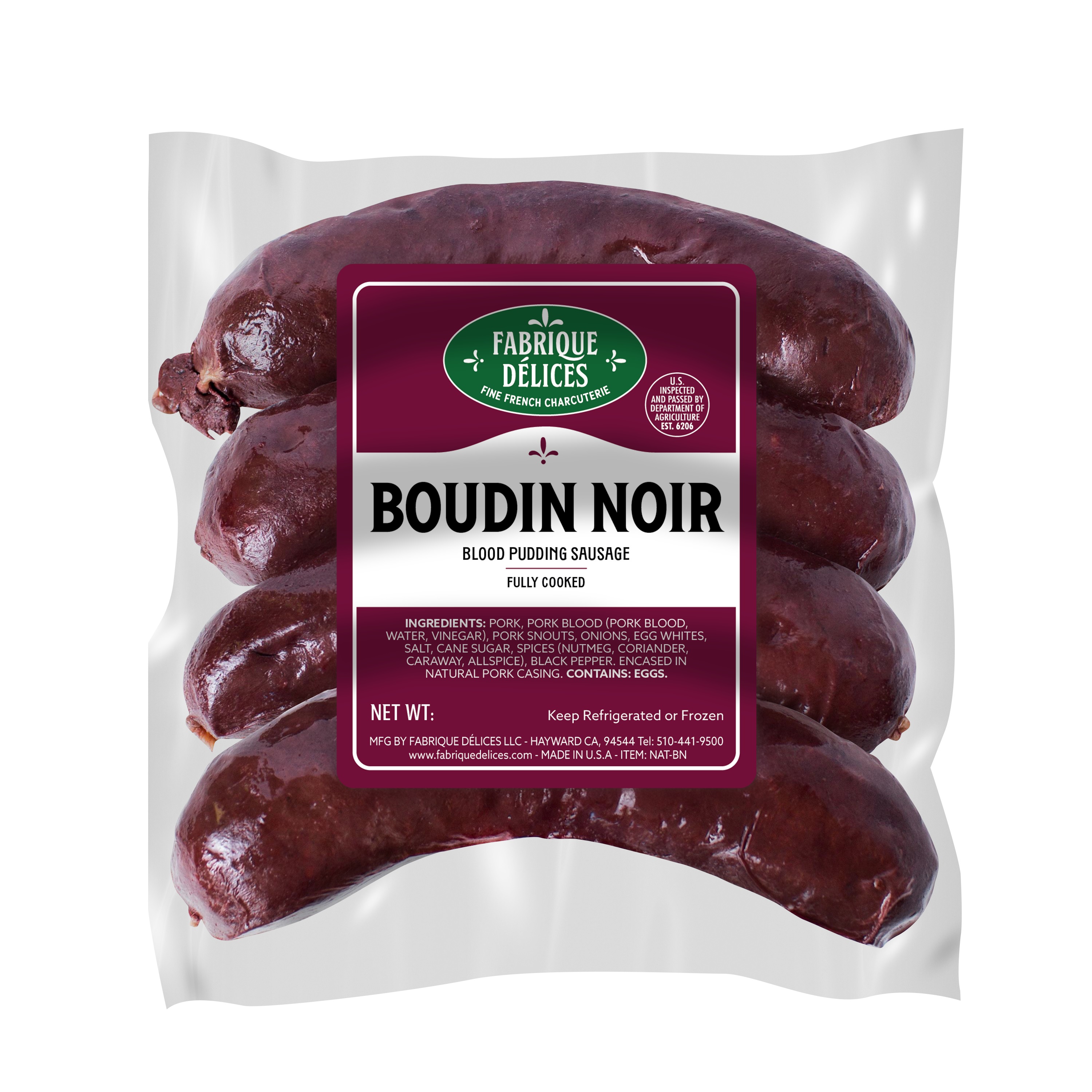 SAUSAGE, BLOOD PORK 4 OZ LINK COOKED FROZEN BOUDIN NOIR 10 LBA Food
