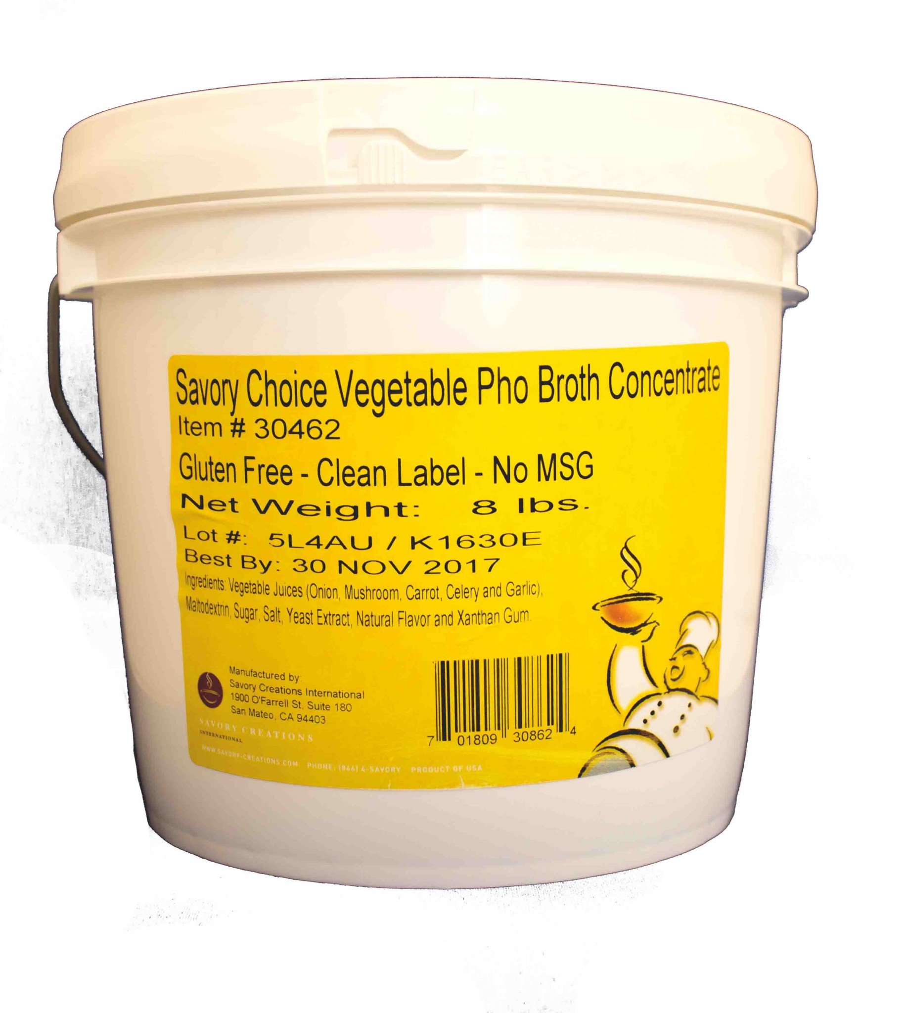 BROTH, VEGETABLE PHO LIQUID CONCENTRATE NO MSG GLUTENFREE SHELF STABLE PAIL SOUP 8 LB Food